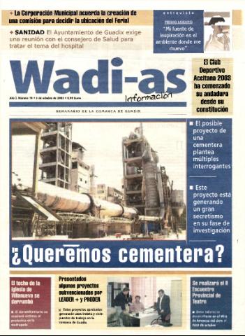 'Wadi-as información : periódico semanal de la comarca de Guadix.' - Año I Número 78 - 2003 octubre 3