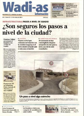 'Wadi-as información : periódico semanal de la comarca de Guadix.' - Año I Número 81 - 2003 octubre 24