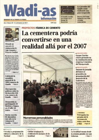 'Wadi-as información : periódico semanal de la comarca de Guadix.' - Año I Número 89 - 2003 diciembre 19