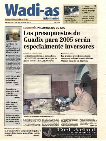 'Wadi-as información : periódico semanal de la comarca de Guadix.' - Año III Número 150 - 2005 febrero 18