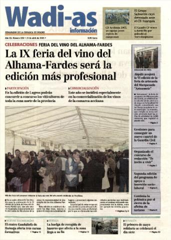 'Wadi-as información : periódico semanal de la comarca de Guadix.' - Año III Número 158 - 2005 abril 15