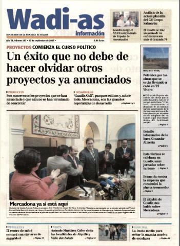 'Wadi-as información : periódico semanal de la comarca de Guadix.' - Año III Número 182 - 2005 septiembre 30