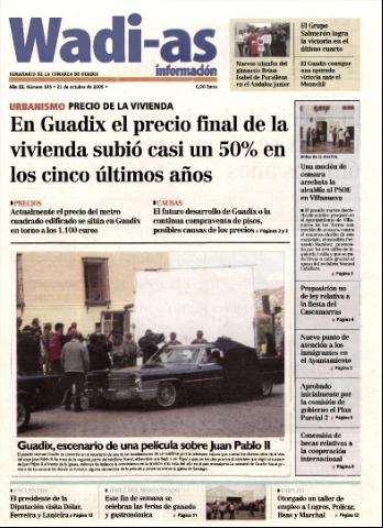 'Wadi-as información : periódico semanal de la comarca de Guadix.' - Año III Número 185 - 2005 octubre 21