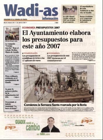'Wadi-as información : periódico semanal de la comarca de Guadix.' - Año IV Número 261 - 2007 abril 5