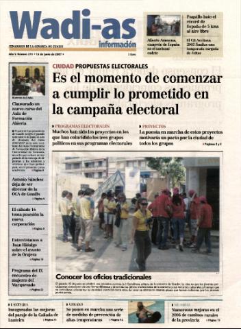 'Wadi-as información : periódico semanal de la comarca de Guadix.' - Año V Número 271 - 2007 junio 15