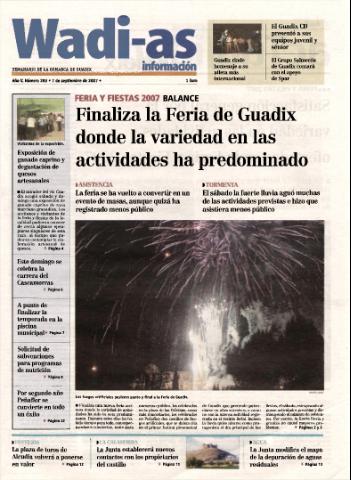 'Wadi-as información : periódico semanal de la comarca de Guadix.' - Año V Número 283 - 2007 septiembre 7