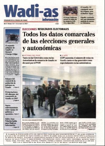 'Wadi-as información : periódico semanal de la comarca de Guadix.' - Año V Número 310 - 2008 marzo 14