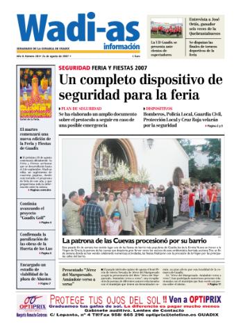 'Wadi-as información : periódico semanal de la comarca de Guadix.' - Año V Número 281 - 2007 agosto 24