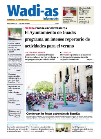 'Wadi-as información : periódico semanal de la comarca de Guadix.' - Año VI Número 327 - 2008 julio 11