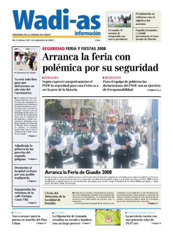 'Wadi-as información : periódico semanal de la comarca de Guadix.' - Año VI Número 335 - 2008 septiembre 05