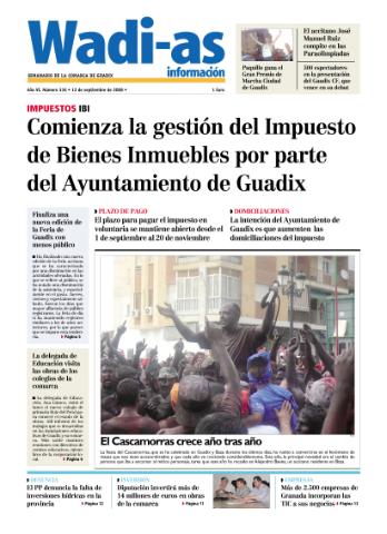 'Wadi-as información : periódico semanal de la comarca de Guadix.' - Año VI Número 336 - 2008 septiembre 12
