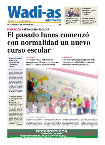 'Wadi-as información : periódico semanal de la comarca de Guadix.' - Año VI Número 337 - 2008 septiembre 19