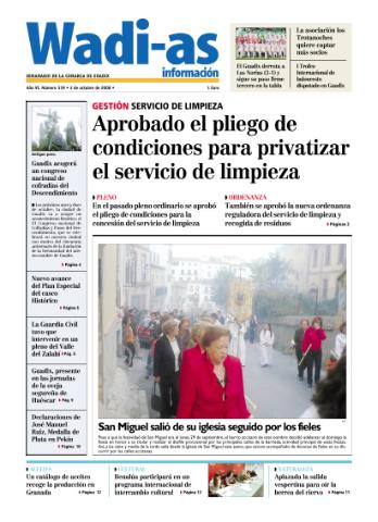 'Wadi-as información : periódico semanal de la comarca de Guadix.' - Año VI Número 339 - 2008 octubre 03