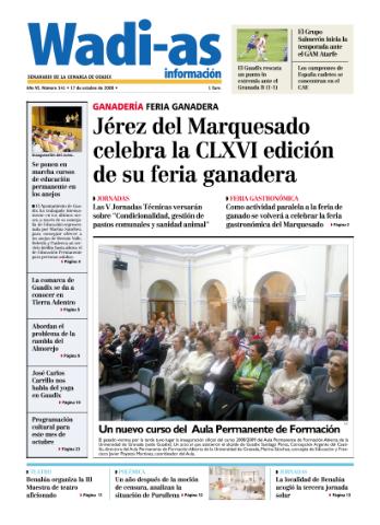 'Wadi-as información : periódico semanal de la comarca de Guadix.' - Año VI Número 341 - 2008 octubre 17