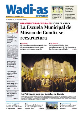'Wadi-as información : periódico semanal de la comarca de Guadix.' - Año VI Número 345 - 2008 noviembre 14