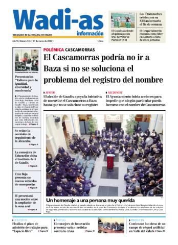'Wadi-as información : periódico semanal de la comarca de Guadix.' - Año VI Número 364 - 2009 marzo 27