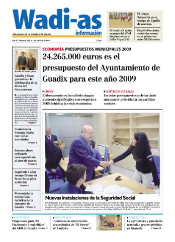 'Wadi-as información : periódico semanal de la comarca de Guadix.' - Año VI Número 365 - 2009 abril 03