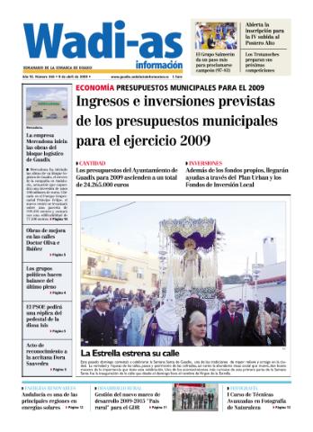 'Wadi-as información : periódico semanal de la comarca de Guadix.' - Año VI Número 366 - 2009 abril 09