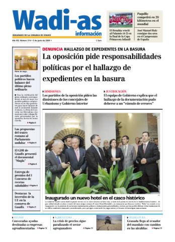 'Wadi-as información : periódico semanal de la comarca de Guadix.' - Año VII Número 374 - 2009 junio 05