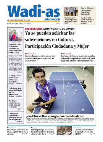 'Wadi-as información : periódico semanal de la comarca de Guadix.' - Año VII Número 376 - 2009 junio 19