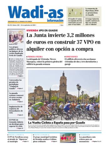 'Wadi-as información : periódico semanal de la comarca de Guadix.' - Año VII Número 389 - 2009 septiembre 18
