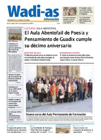 'Wadi-as información : periódico semanal de la comarca de Guadix.' - Año VII Número 390 - 2009 septiembre 25