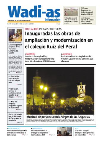 'Wadi-as información : periódico semanal de la comarca de Guadix.' - Año VII Número 397 - 2009 noviembre 13