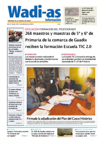 'Wadi-as información : periódico semanal de la comarca de Guadix.' - Año VII Número 402 - 2009 diciembre 18