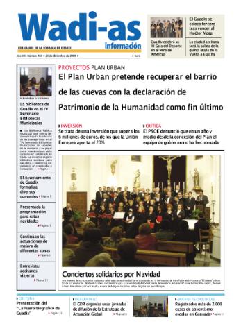 'Wadi-as información : periódico semanal de la comarca de Guadix.' - Año VII Número 403 - 2009 diciembre 23