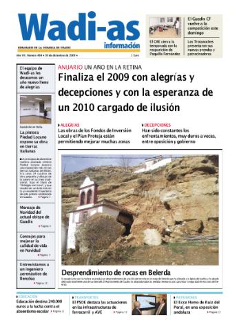 'Wadi-as información : periódico semanal de la comarca de Guadix.' - Año VII Número 404 - 2009 diciembre 30