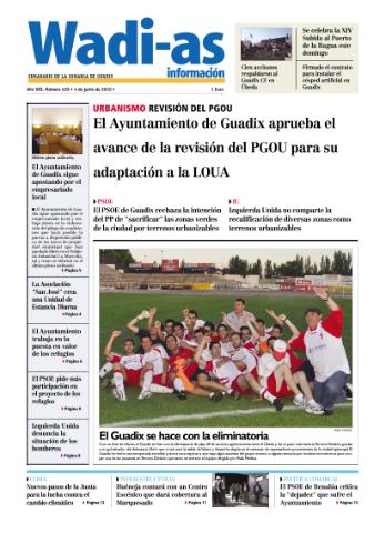 'Wadi-as información : periódico semanal de la comarca de Guadix.' - Año VIII Número 426 - 2010 junio 04