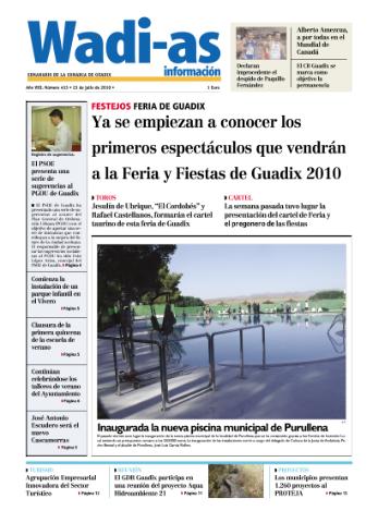 'Wadi-as información : periódico semanal de la comarca de Guadix.' - Año VIII Número 433 - 2010 julio 23