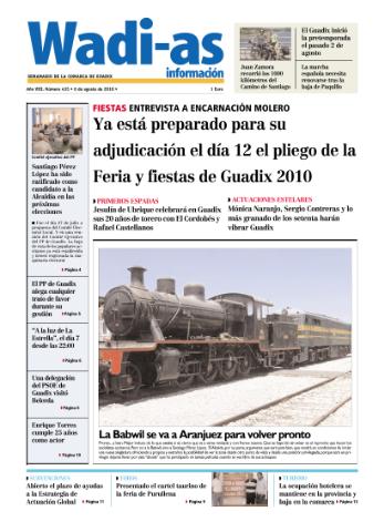 'Wadi-as información : periódico semanal de la comarca de Guadix.' - Año VIII Número 435 - 2010 agosto 06