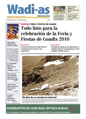'Wadi-as información : periódico semanal de la comarca de Guadix.' - Año VIII Número 438 - 2010 agosto 27