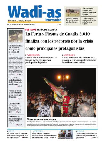 'Wadi-as información : periódico semanal de la comarca de Guadix.' - Año VIII Número 440 - 2010 septiembre 10