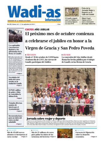 'Wadi-as información : periódico semanal de la comarca de Guadix.' - Año VIII Número 441 - 2010 septiembre 17