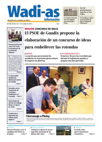 'Wadi-as información : periódico semanal de la comarca de Guadix.' - Año VIII Número 445 - 2010 octubre 15