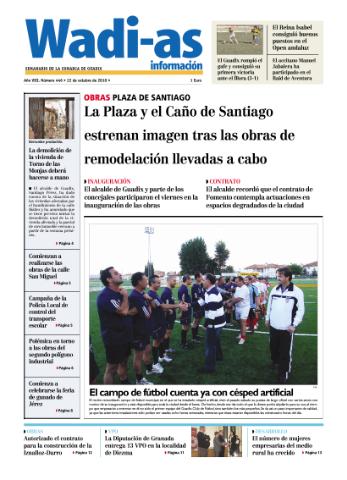 'Wadi-as información : periódico semanal de la comarca de Guadix.' - Año VIII Número 446 - 2010 octubre 22