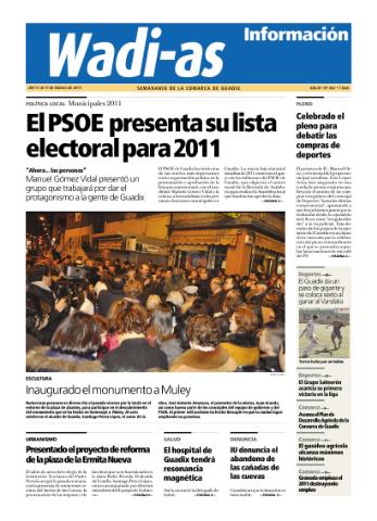 'Wadi-as información : periódico semanal de la comarca de Guadix.' - Año VIII Número 462 - 2011 febrero 11