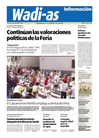 'Wadi-as información : periódico semanal de la comarca de Guadix.' - Año IX Número 493 - 2011 septiembre 16
