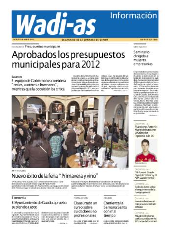 'Wadi-as información : periódico semanal de la comarca de Guadix.' - Año IX Número 522 - 2012 abril 04