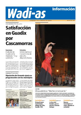 'Wadi-as información : periódico semanal de la comarca de Guadix.' - Año XI Número 592 - 2013 agosto 10
