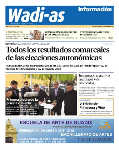 'Wadi-as información : periódico semanal de la comarca de Guadix.' - Año XII Número 677 - 2015 marzo 28
