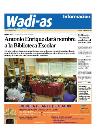 'Wadi-as información : periódico semanal de la comarca de Guadix.' - Año XIII Número 684 - 2015 mayo 16