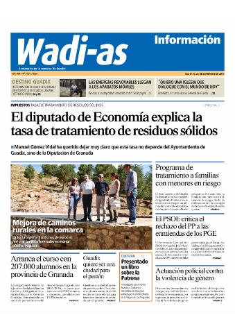 'Wadi-as información : periódico semanal de la comarca de Guadix.' - Año XIII Número 702 - 2015 septiembre 19