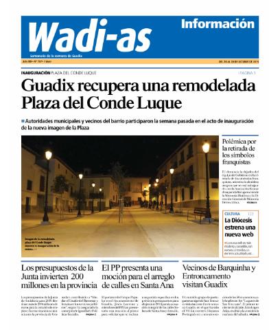 'Wadi-as información : periódico semanal de la comarca de Guadix.' - Año XIII Número 707 - 2015 octubre 24
