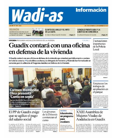 'Wadi-as información : periódico semanal de la comarca de Guadix.' - Año XIII Número 708 - 2015 octubre 31