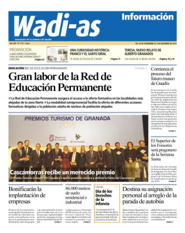 'Wadi-as información : periódico semanal de la comarca de Guadix.' - Año XIII Número 712 - 2015 noviembre 28