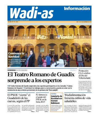 'Wadi-as información : periódico semanal de la comarca de Guadix.' - Año XIII Número 714 - 2015 diciembre 12
