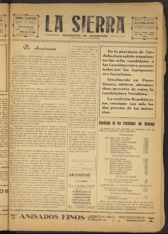 'La Sierra : Semanario de Izquierdas' - Año I Número 9 - 1931 julio 01